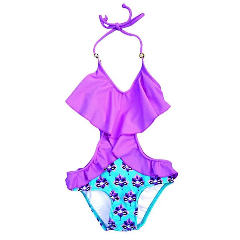 Милый детский цельный купальник для девочек комплект бикини фиолетовый