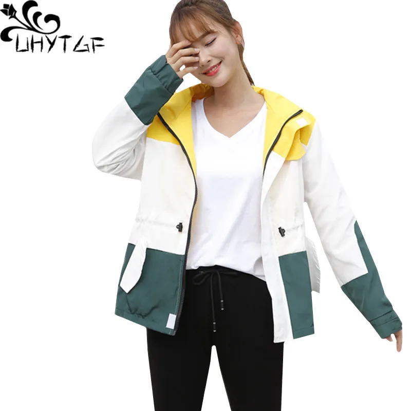 UHYTGF Spring female windbreaker coat Cute girl color matching Sportswear casual women coat Hooded loose plus size outerwear 118
UHYTGF Spring female windbreaker coat Cute girl color matching Sportswear casual women coat Hooded loose plus size outerwear 118