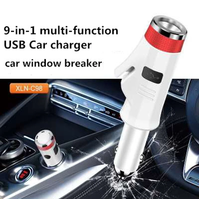 9-in-1 multi-function Flashlight USB Car charger safety hammer car emergency charger car window breaker car supplies
9-in-1 multi-function Flashlight USB Car charger safety hammer car emergency charger car window breaker car supplies