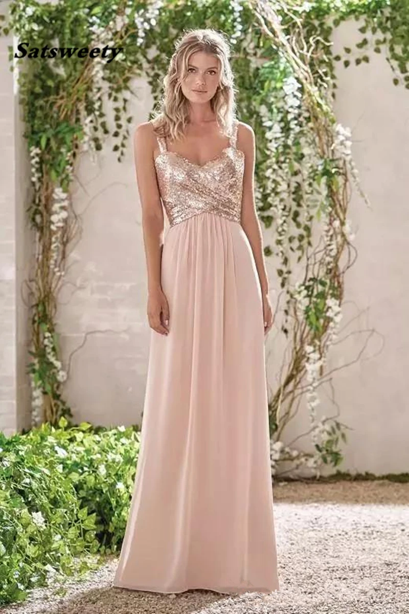 New Rose Gold Sequins Chiffon Long Bridesmaid Dresses A Line Spaghetti Backless Beach Wedding Gust Dress vestido de festa
New Rose Gold Sequins Chiffon Long Bridesmaid Dresses A Line Spaghetti Backless Beach Wedding Gust Dress vestido de festa