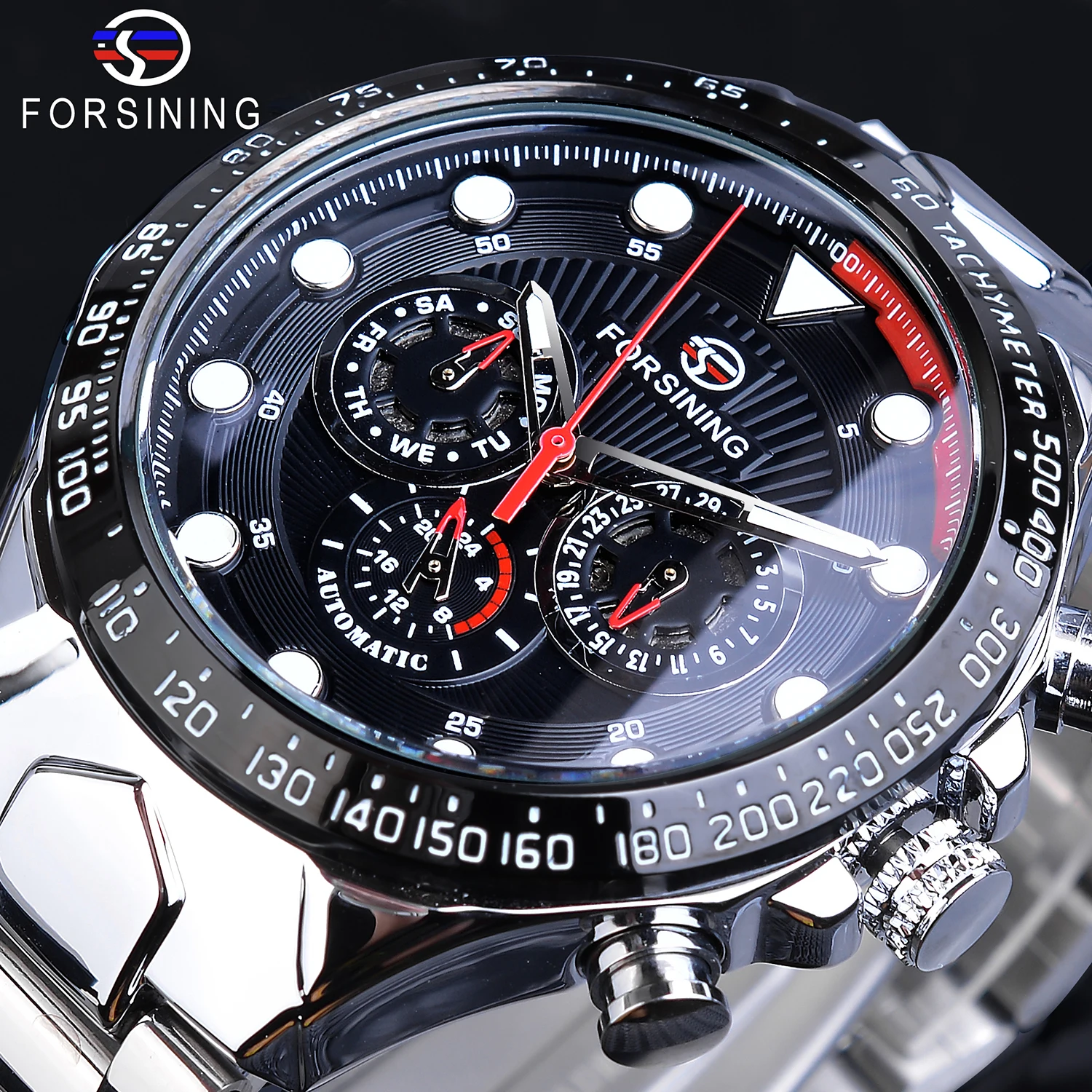 Forsining Brand Watch Men Chronograph Luminous Hand Auto Date Stainless Steel Black 30m Waterproof Fashion Sport Male Clock Gift
Forsining Brand Watch Men Chronograph Luminous Hand Auto Date Stainless Steel Black 30m Waterproof Fashion Sport Male Clock Gift