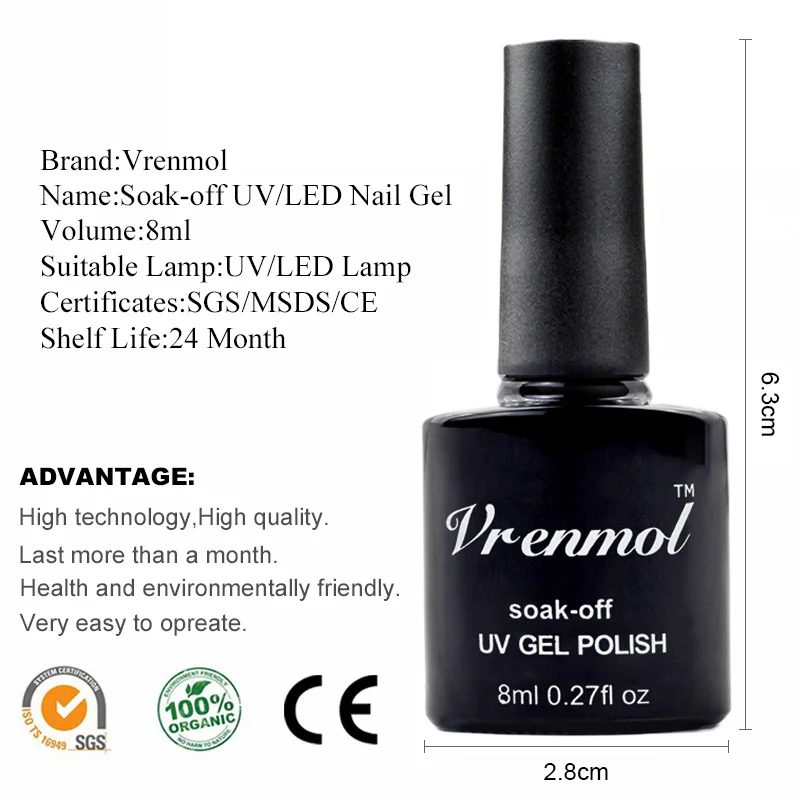 Vrenmol 29 Color Nail Art Uv Led Gel Polish Vernis Semi Permanent Top Base Coat Shining Colors Lak Varnish | Красота и здоровье