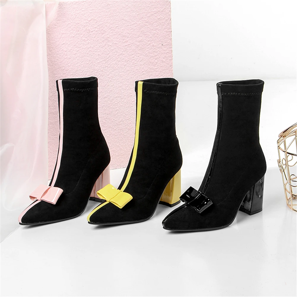 Fanyuan sock boots Autumn New mixed-color ankle Boots Women butterfly-knot slip-on High Heels Shoes Woman
Fanyuan sock boots Autumn New mixed-color ankle Boots Women butterfly-knot slip-on High Heels Shoes Woman