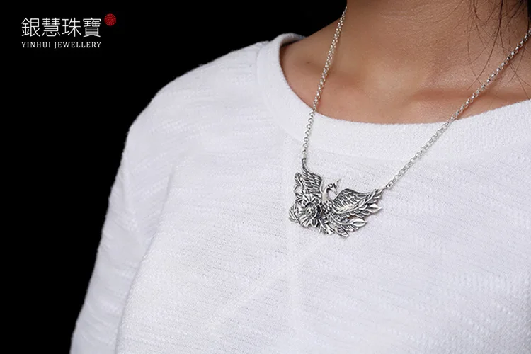 KJJEAXCMY Fine jewelry S990, hollowed out, lotus, crane, sterling silver, Thai silver, antique lady's sweater