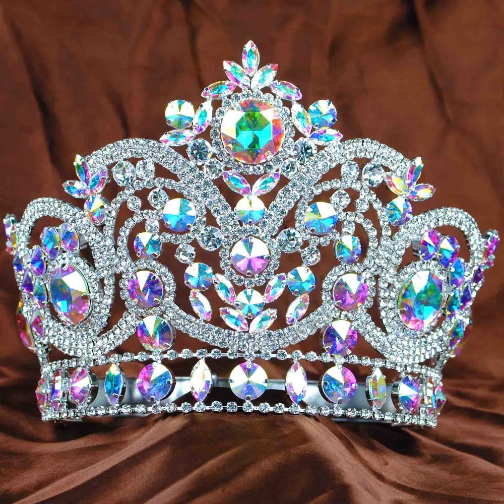 

New Women Tiara Handmade Crown Colorful Crystal Rhinestones Bridal Wedding Hairwear Princess Prom Crowns High Quality Large