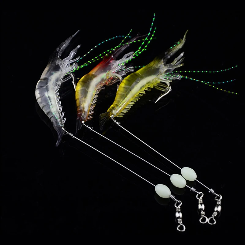 20Pcs/Lot 20cm 5.5g Artificial Shrimp Fly Fishing Lures Soft Lure Bait With Hook Luminous Glow Bead Silicon Tackles Kits | Спорт и