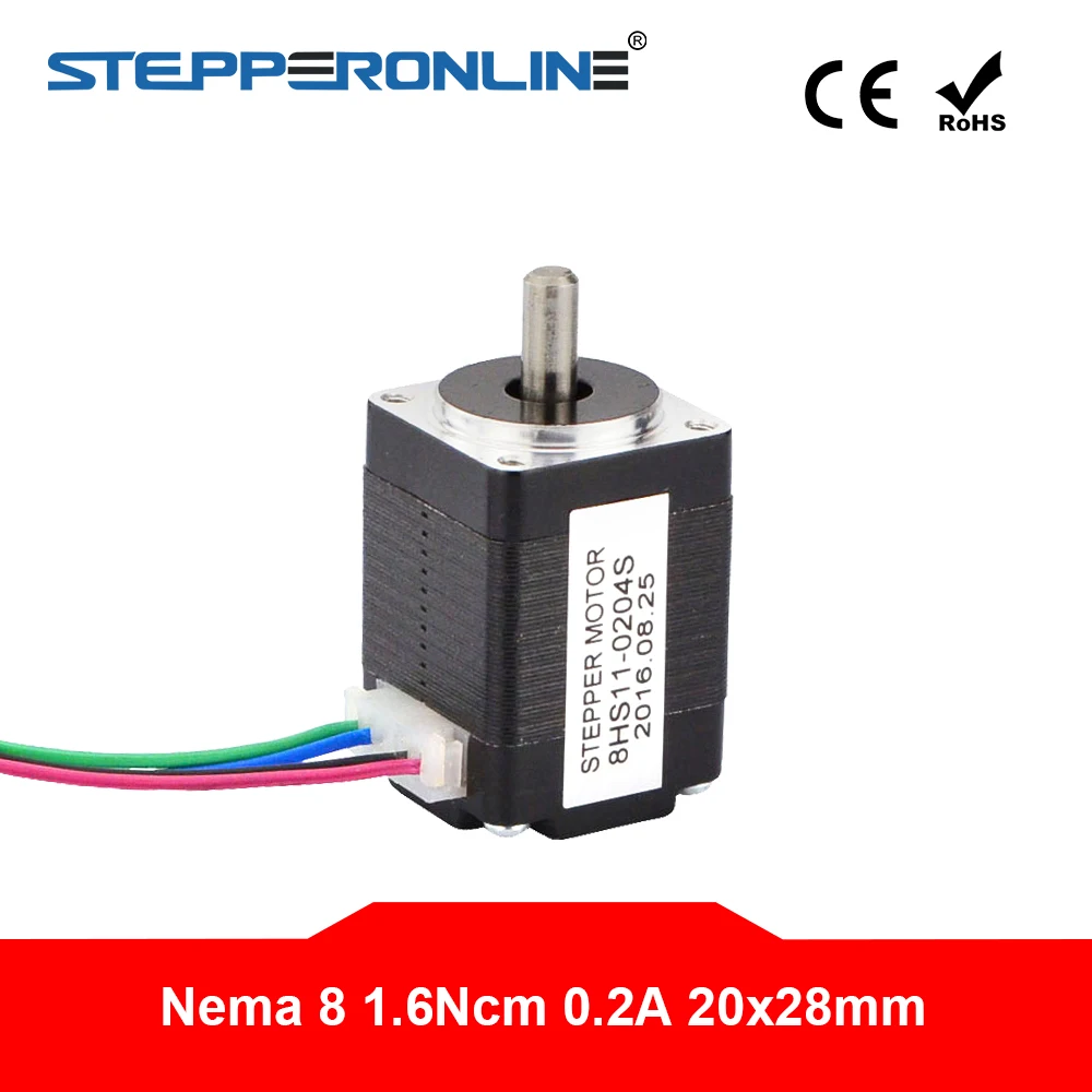 NEW Nema 8 Stepper Motor 20BYGH 28mm 1.6Ncm(2.3oz.in) 4-lead 1.8deg 0.2A Nema8 Step Motor for CNC XYZ 3D Printer
NEW Nema 8 Stepper Motor 20BYGH 28mm 1.6Ncm(2.3oz.in) 4-lead 1.8deg 0.2A Nema8 Step Motor for CNC XYZ 3D Printer