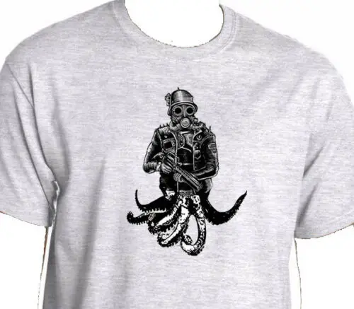 Cthulhu Осьминог воин боец футболка стимпанк противогаз gunCool Повседневная Мужская