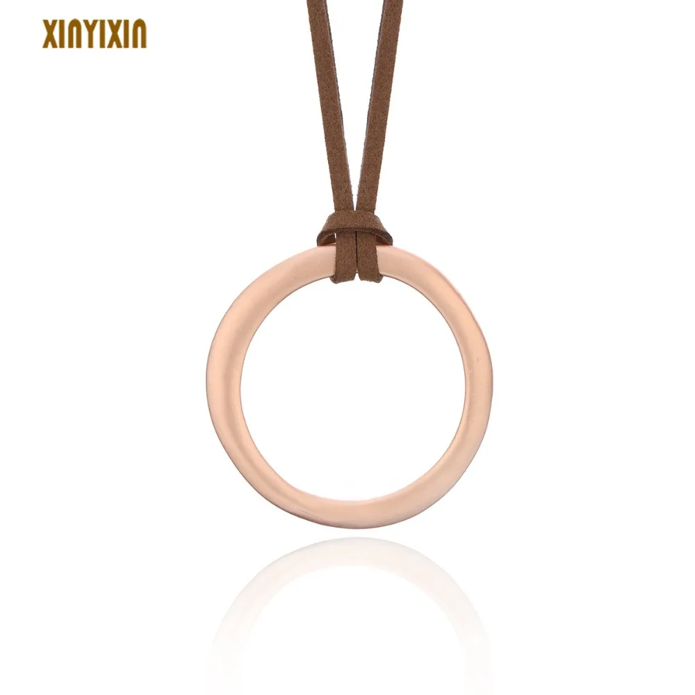 Simple Elegant Round Women Necklace Big Circle Brown Leather Chain Long Necklace 2019 New Arrive Rose Gold Handmade Accessory
Simple Elegant Round Women Necklace Big Circle Brown Leather Chain Long Necklace 2019 New Arrive Rose Gold Handmade Accessory