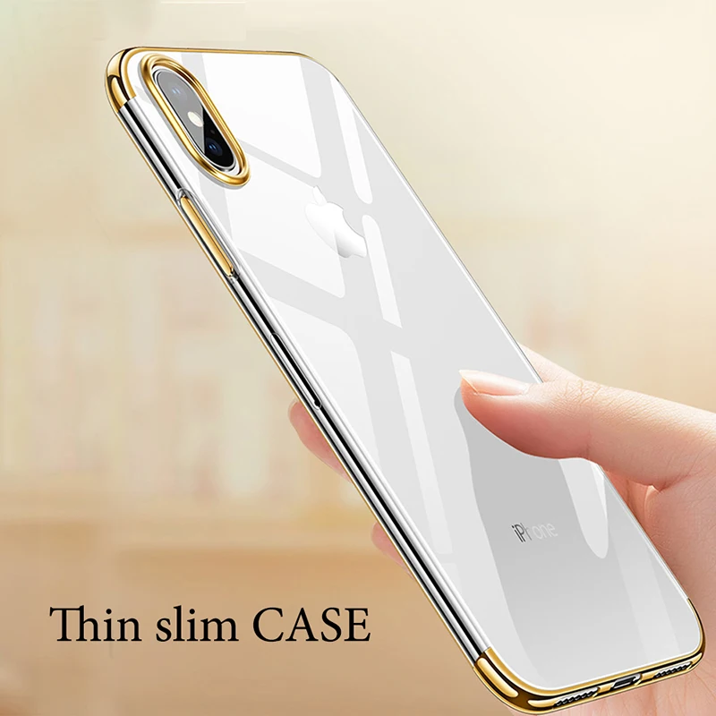 Роскошный чехол из ТПУ с покрытием для iPhone XS Max 6 S 7 8 Plus XR X тонкий прозрачный