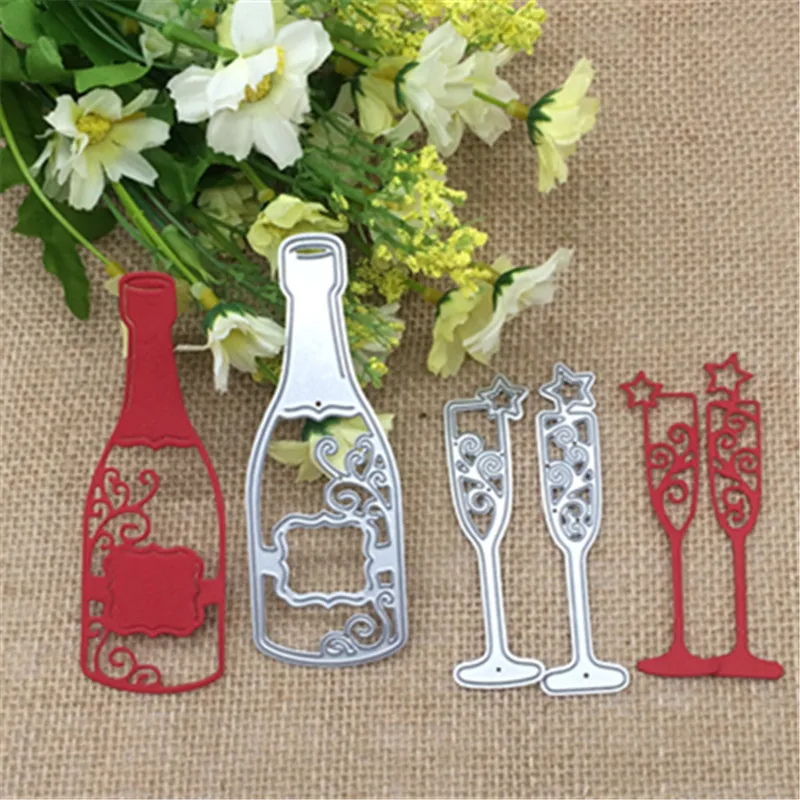 

3x Wine Bottle Cup Metal Cutting Dies Stencil Scrapbooking Photo Album Card Paper Embossing Craft DIY