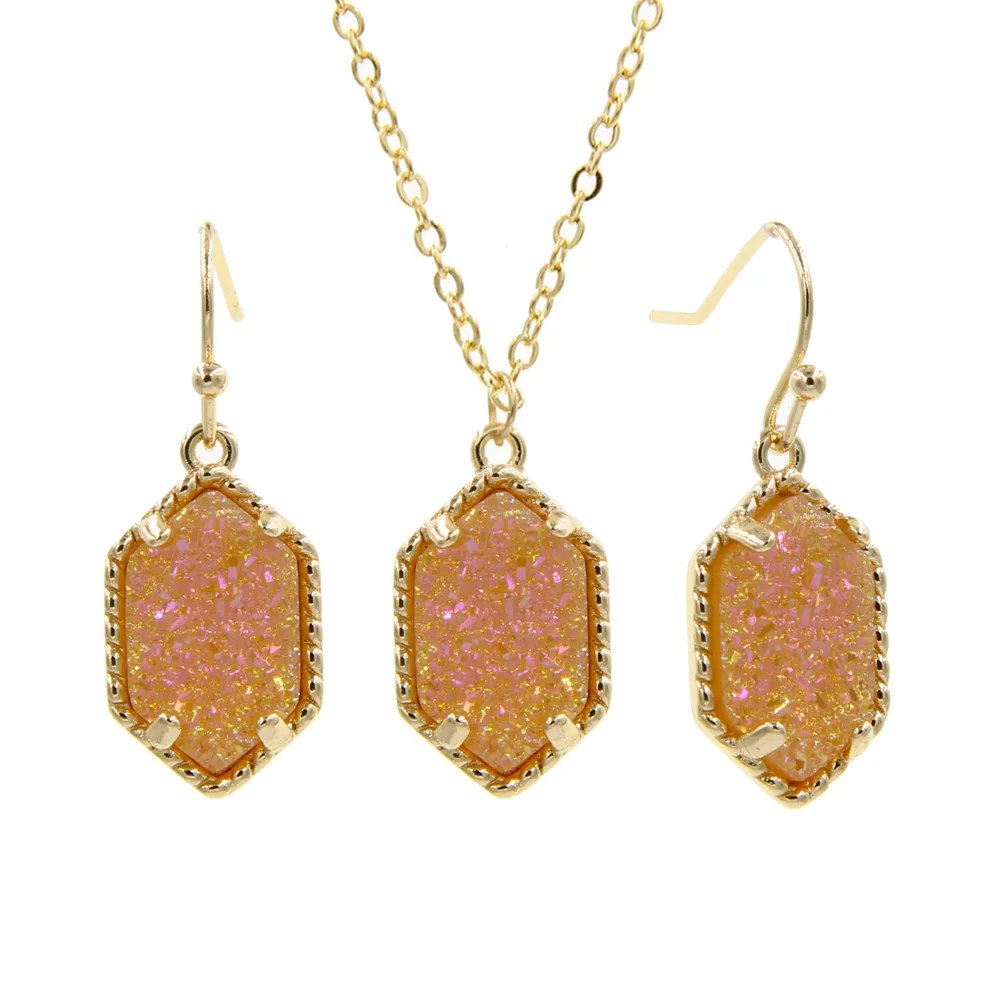 Gold Color Hot Mini Iridescent Drusy Pendant Necklace With Drop Earrings Boutique Jewelry Sets
Gold Color Hot Mini Iridescent Drusy Pendant Necklace With Drop Earrings Boutique Jewelry Sets