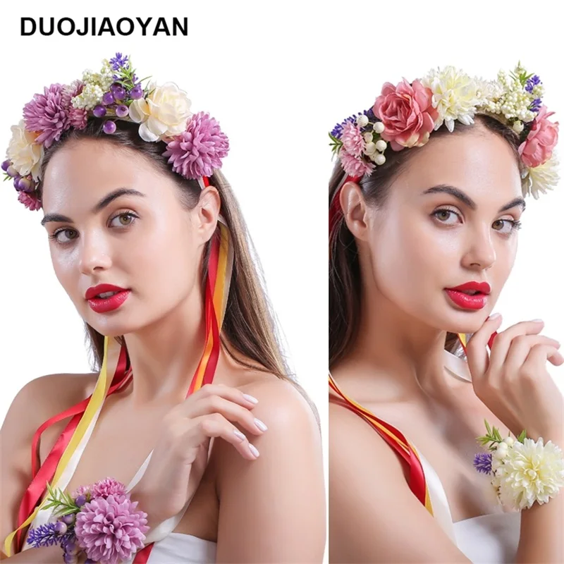 DUOJIAOYAN Women Bohemia Hair Accessories Flower Crown Wedding Bride Wreath Flowers Head Band Floral Headpiece Wristband Set
DUOJIAOYAN Women Bohemia Hair Accessories Flower Crown Wedding Bride Wreath Flowers Head Band Floral Headpiece Wristband Set