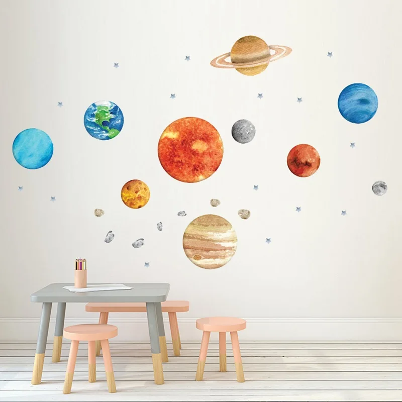 Виниловая настенная наклейка Funny Planets Stars креативная Наклейка на стену Caroon Art для