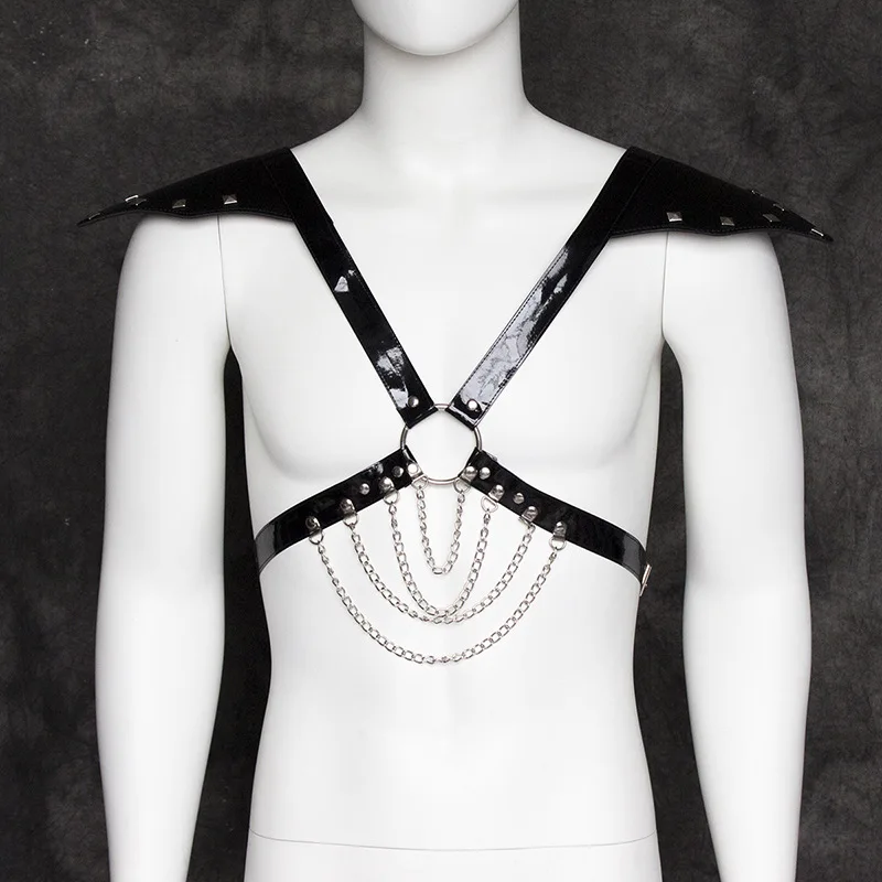 Sexy Men Lingerie Faux Leather Adjustable Punk Gothic Halter Neck Body Chest Harness Bondage Costume with Fancy Shoulder Armors
Sexy Men Lingerie Faux Leather Adjustable Punk Gothic Halter Neck Body Chest Harness Bondage Costume with Fancy Shoulder Armors