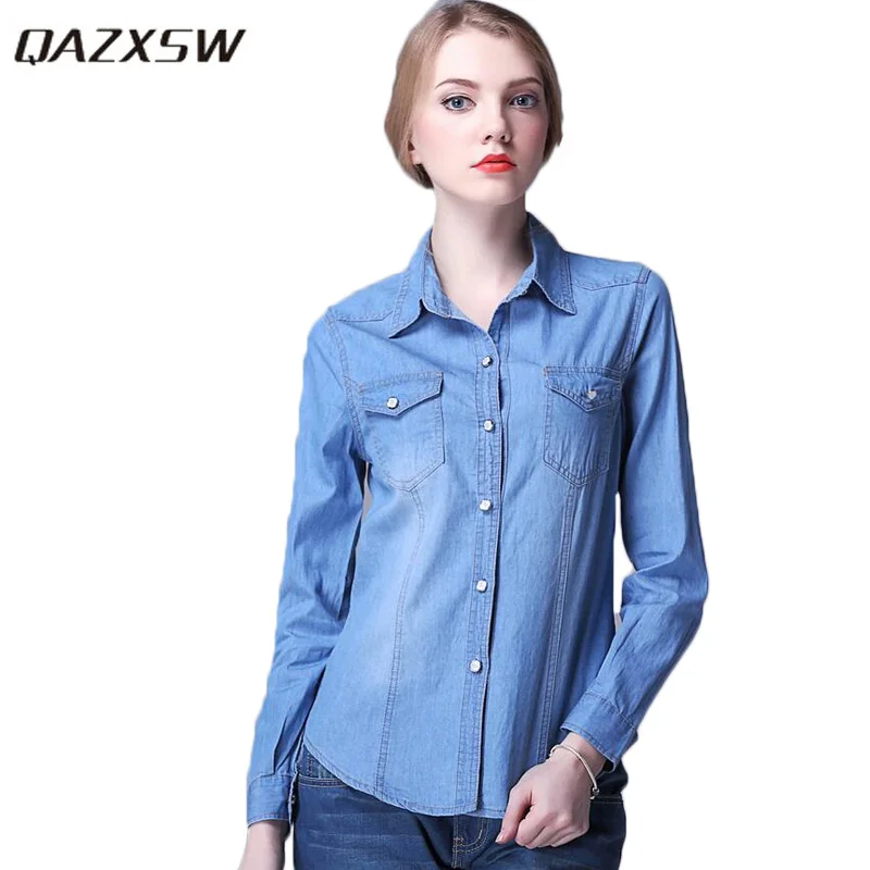 QAZXSW 2019 New Casual Spring Plus Size Denim Shirt Women Long Sleeve Turn-down Collar Girls Blouse Shirts Blue Jean Shirt HB551
QAZXSW 2019 New Casual Spring Plus Size Denim Shirt Women Long Sleeve Turn-down Collar Girls Blouse Shirts Blue Jean Shirt HB551