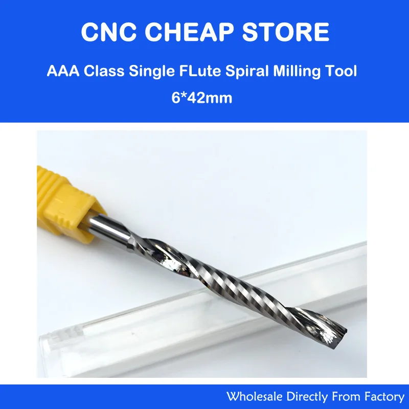 

AAA Grade 6mm SHK 42mm CEL Carbide CNC Router Bits one Flutes Spiral End Mills Single Flutes Milling Cutter Spiral PVC Cutter