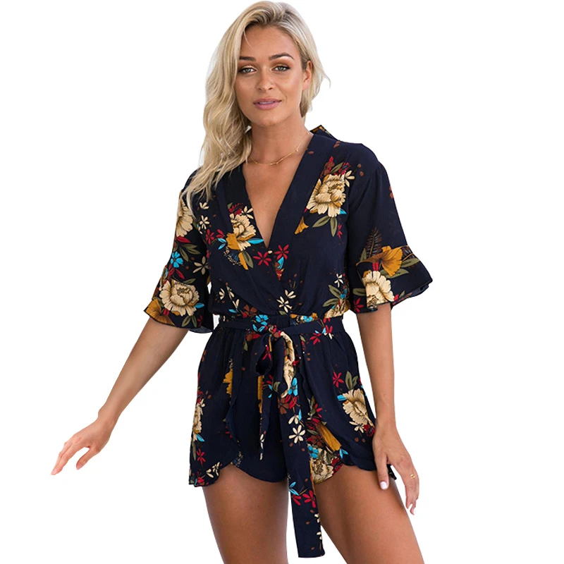 Apparel Sexy Half Sleeve V Neck Floral Print Elegant Jumpsuit Romper Loosen Sashes Beach Short Playsuit Women Overalls
Apparel Sexy Half Sleeve V Neck Floral Print Elegant Jumpsuit Romper Loosen Sashes Beach Short Playsuit Women Overalls