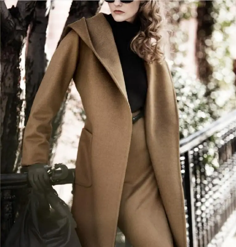 Woolen long coat open stitch hooded big hat woolen v tie belt slim long coat large amount female new
Woolen long coat open stitch hooded big hat woolen v tie belt slim long coat large amount female new