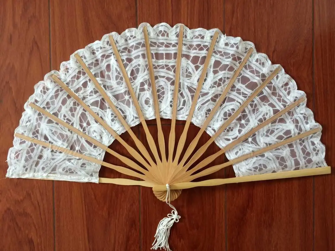 Белый бамбуковый кружевной складной веер 27 см Ручной Веер свадебные сувениры и