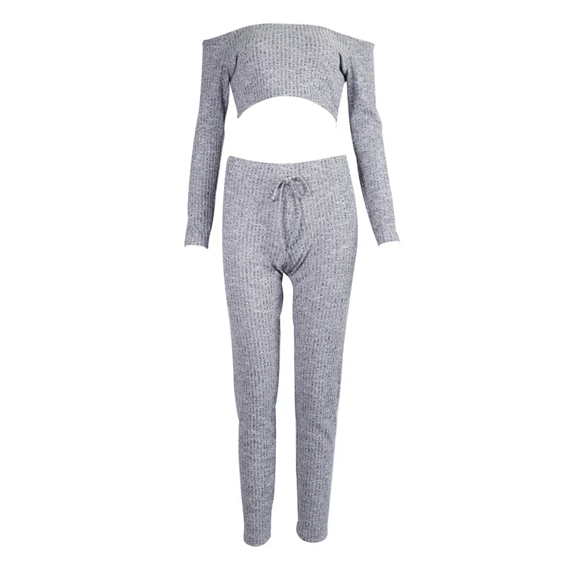 Grey Two Piece Set Women Tracksuit Off Shoulder T Shirt Crop Top Pencil Pants Leggings Set Bodycon Slim Suit
Grey Two Piece Set Women Tracksuit Off Shoulder T Shirt Crop Top Pencil Pants Leggings Set Bodycon Slim Suit