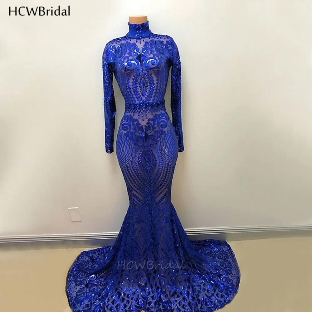 Изумительное Королевское синее вечернее платье с длинными рукавами изысканные