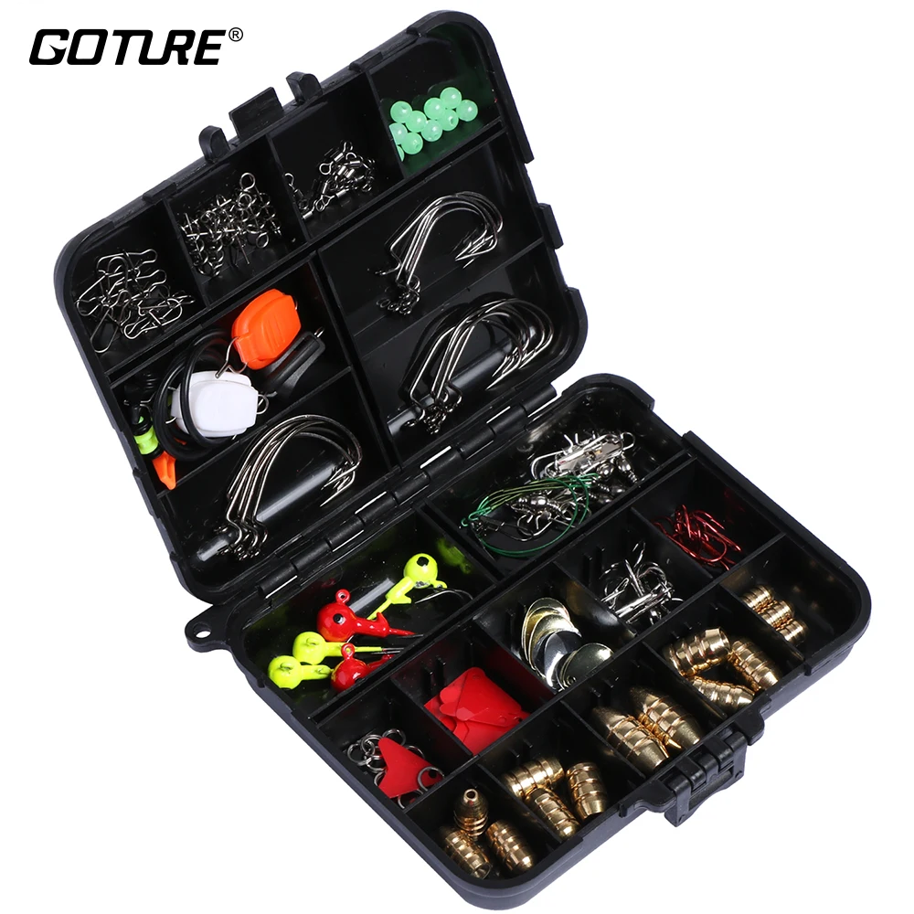 Goture 128pcs/lot Texas Rig Fishing Accessories Bullet Sinkers Colorado Blade Jig Head Hooks With ABS Hard Plastic Box
Goture 128pcs/lot Texas Rig Fishing Accessories Bullet Sinkers Colorado Blade Jig Head Hooks With ABS Hard Plastic Box