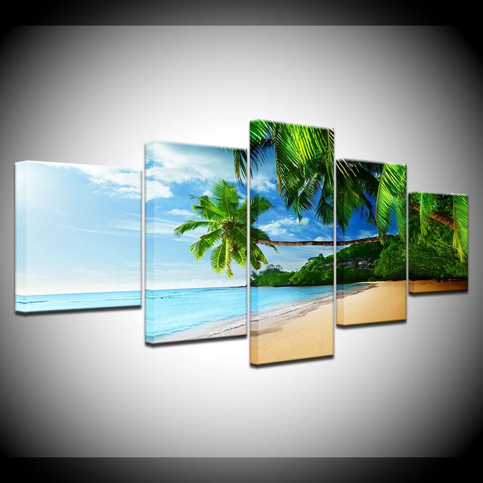 

HD Printed 5 Piece Canvas Art Maldives Islands palm tree ocean Painting Wall Pictures for Living Room Decor Modular