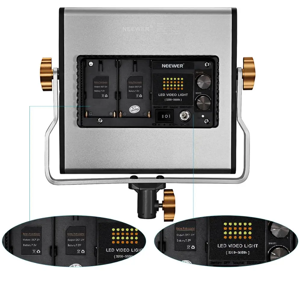 Neewer Dimmable Bi-color 480 LED Video Light CRI 96+ 3200-5600K with U Bracket,2 Pieces Rechargeable Li-ion Battery and charger
Neewer Dimmable Bi-color 480 LED Video Light CRI 96+ 3200-5600K with U Bracket,2 Pieces Rechargeable Li-ion Battery and charger
