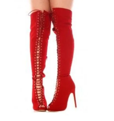 Elegant Red Thigh High Boots Peep Toe Lace-up Gladiator Sandals Boots Womens Denim Leather Over The Knee Boots Cut-outs Shoes
Elegant Red Thigh High Boots Peep Toe Lace-up Gladiator Sandals Boots Womens Denim Leather Over The Knee Boots Cut-outs Shoes