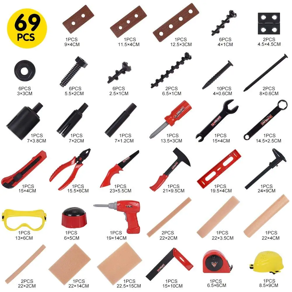 69 Pieces Kids Pretend Play Toy Repair Tool Toys Set Educational Construction Accessories with Storage Bag Set
69 Pieces Kids Pretend Play Toy Repair Tool Toys Set Educational Construction Accessories with Storage Bag Set