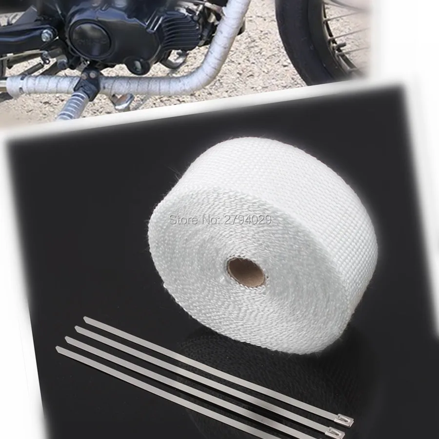 

Exhaust Pipe Heat Header Wrap Insulation Thermal Tape Roll 2" X 32.8ft feet White For Motorcycle Custom