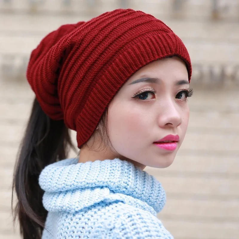 

2021 Fashion New Skullies Beanies Warm Caps Female Knitted Stylish Hat Ponytail Beanie Winter Hats For Women Crochet Knit Cap