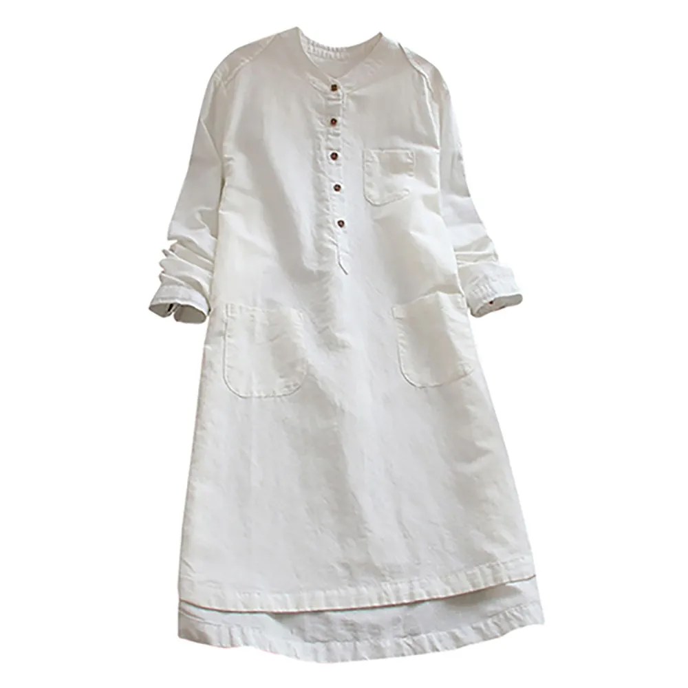 Vintage Ladies Dress Large Size Solid Color Summer Cotton Dress Long Sleeve Button Round Neck Loose Dress Y522
Vintage Ladies Dress Large Size Solid Color Summer Cotton Dress Long Sleeve Button Round Neck Loose Dress Y522