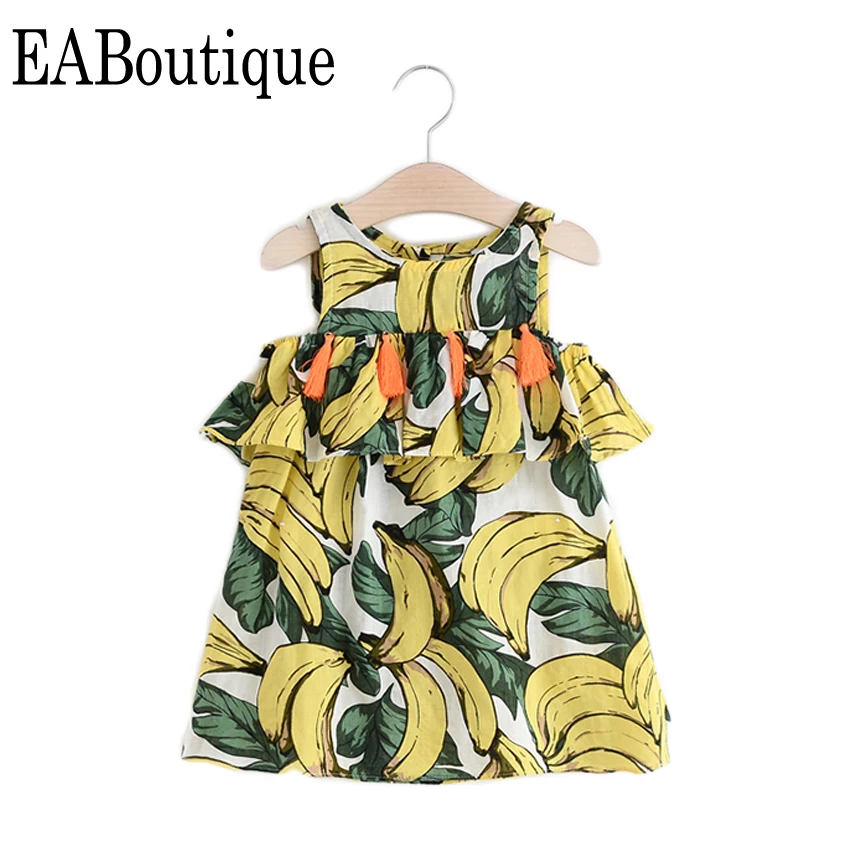 EABoutique/Новое модное летнее платье 2017 узор в виде банановых листьев с рюшами для