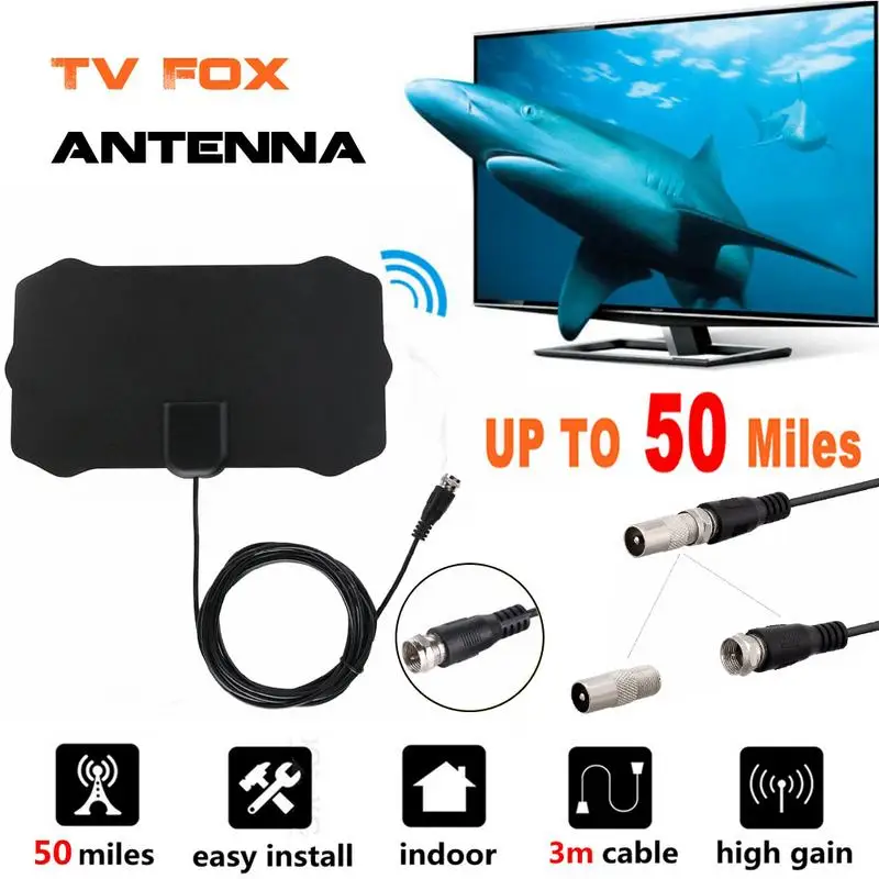 Комнатная цифровая ТВ антенна HD радиус действия 50 миль 1080P Surf TV Fox мини усилитель