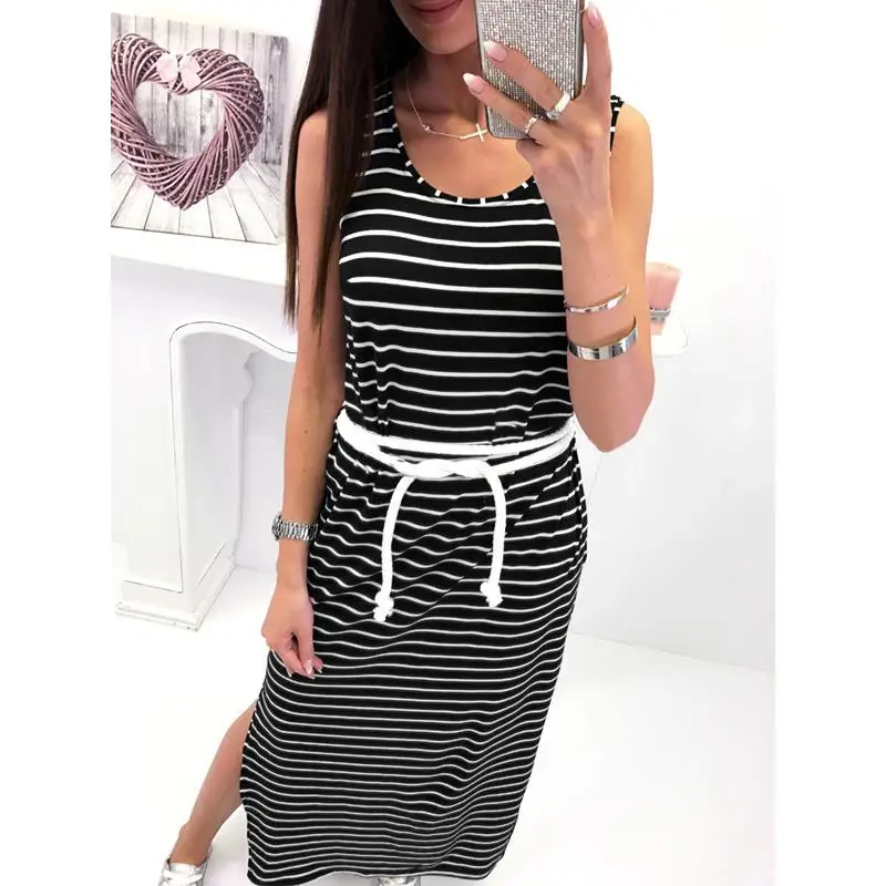 2018 Summer Dress O-Neck Vintage Stripes Waist Drawstring Long Cotton Dress Casual Sleeveless Women Dress Female Vestido WS9525X
2018 Summer Dress O-Neck Vintage Stripes Waist Drawstring Long Cotton Dress Casual Sleeveless Women Dress Female Vestido WS9525X