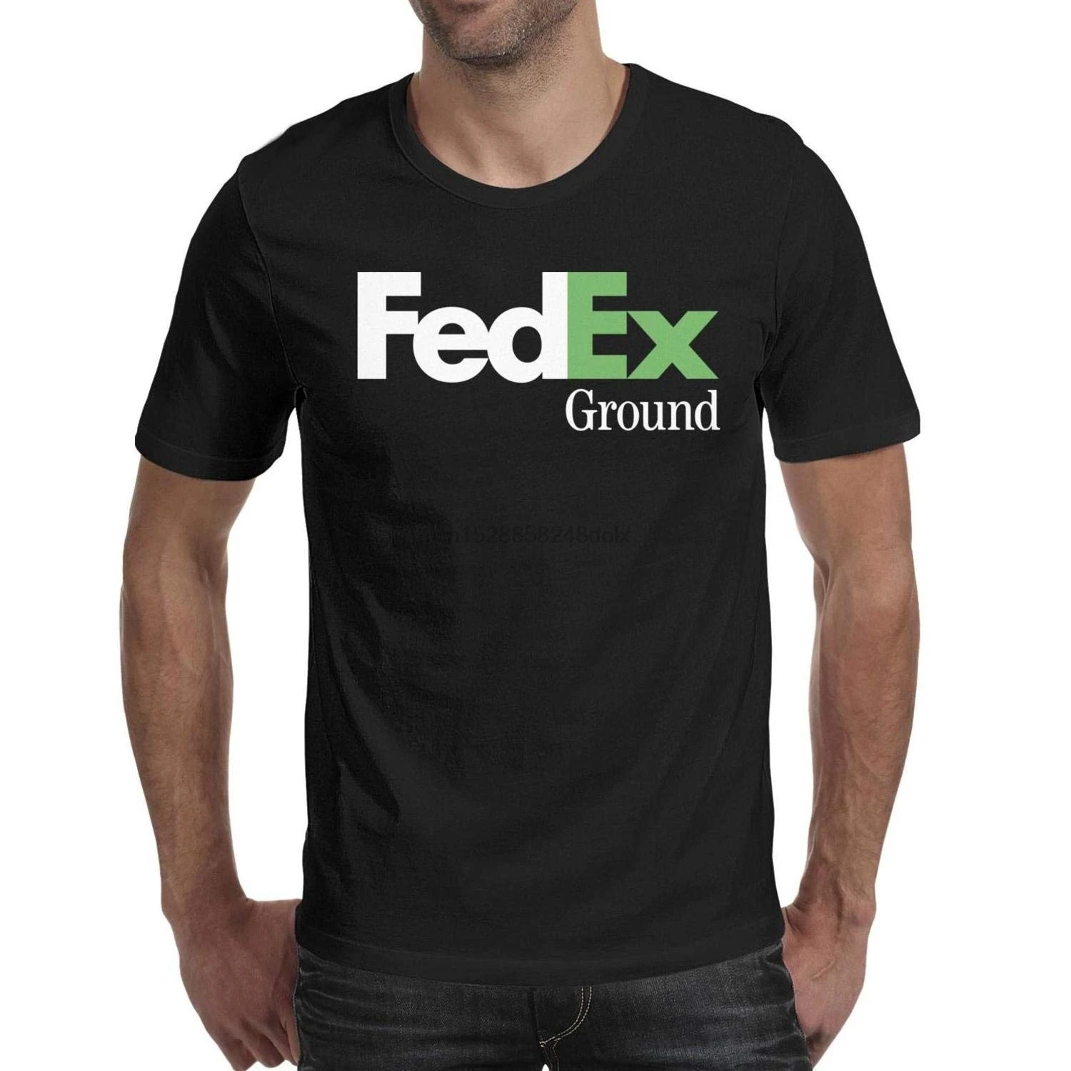 Мужская FedEx-Земля-Фиолетовый-зеленый-логотип-символ-черная футболка с круглым