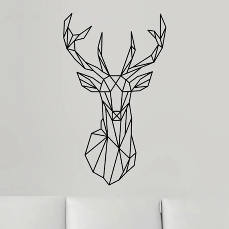 Removable Geometric Deer Head Wall Sticker Geometry Animal Series Decals 3D Vinyl Wall Art stickers Home Decor