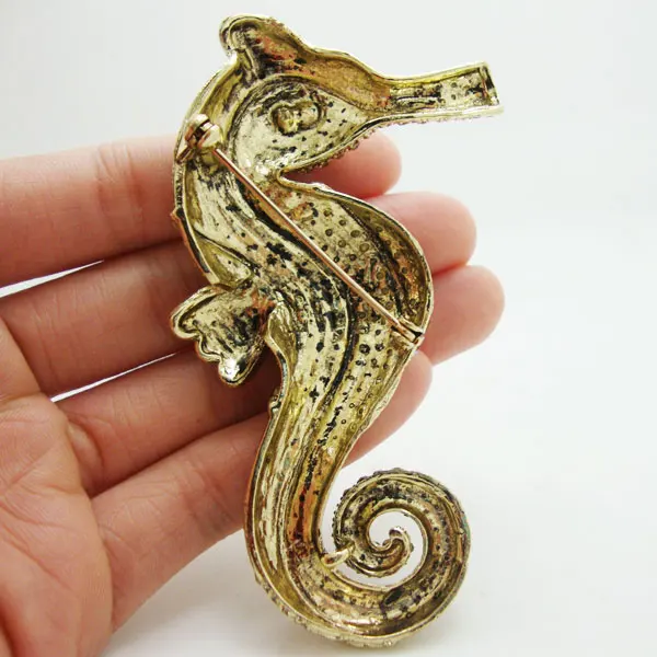 Classic Hippocampus Art Nouveau Brooch Pin Brown Rhinestone Crystal Woman | Украшения и аксессуары