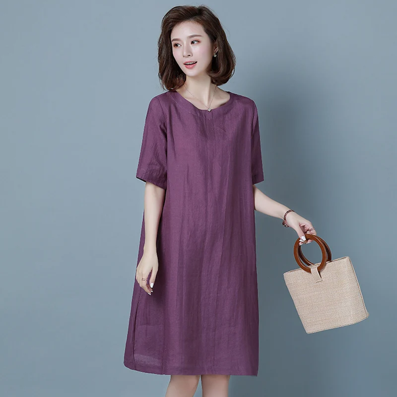 Casual Large size M-XXL Loose dress Women Vintage Cotton and Linen Dress Summer new O-Neck Short Sleeve Knee-Length dress
Casual Large size M-XXL Loose dress Women Vintage Cotton and Linen Dress Summer new O-Neck Short Sleeve Knee-Length dress
