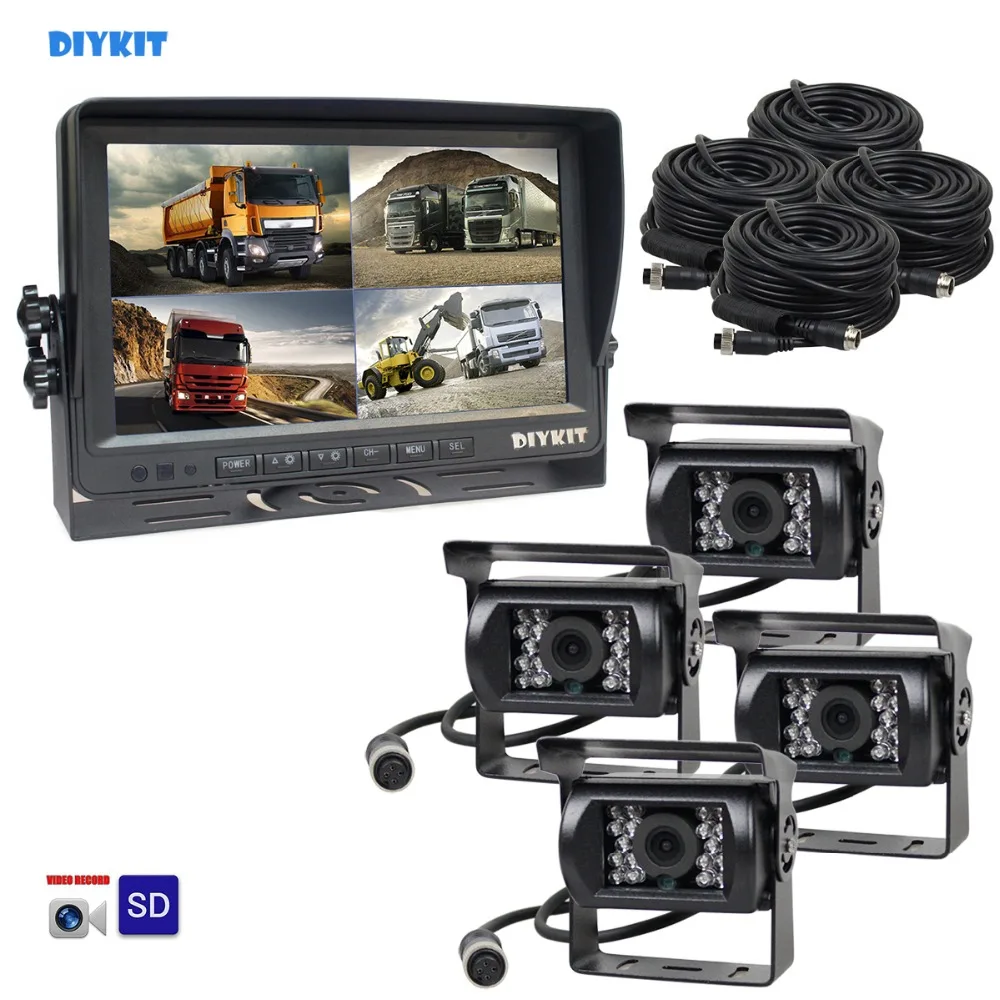 

DIYKIT AHD 9" ISP Split QUAD Car Monitor 960P AHD IR Night Vision Rear View LED Camera Waterproof with SD Card Video Recording