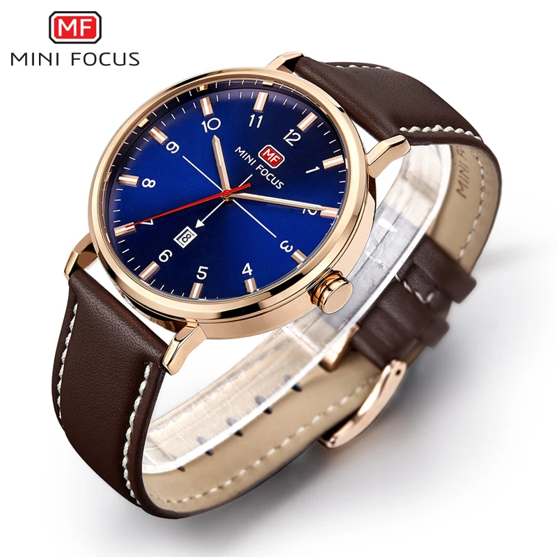 MINIFOCUS Fashion Casual Men Watches Top Brand Luxury Men's Wristwatch Quartz Watch Waterproof Brown Leather Strap Male Clocks | Наручные