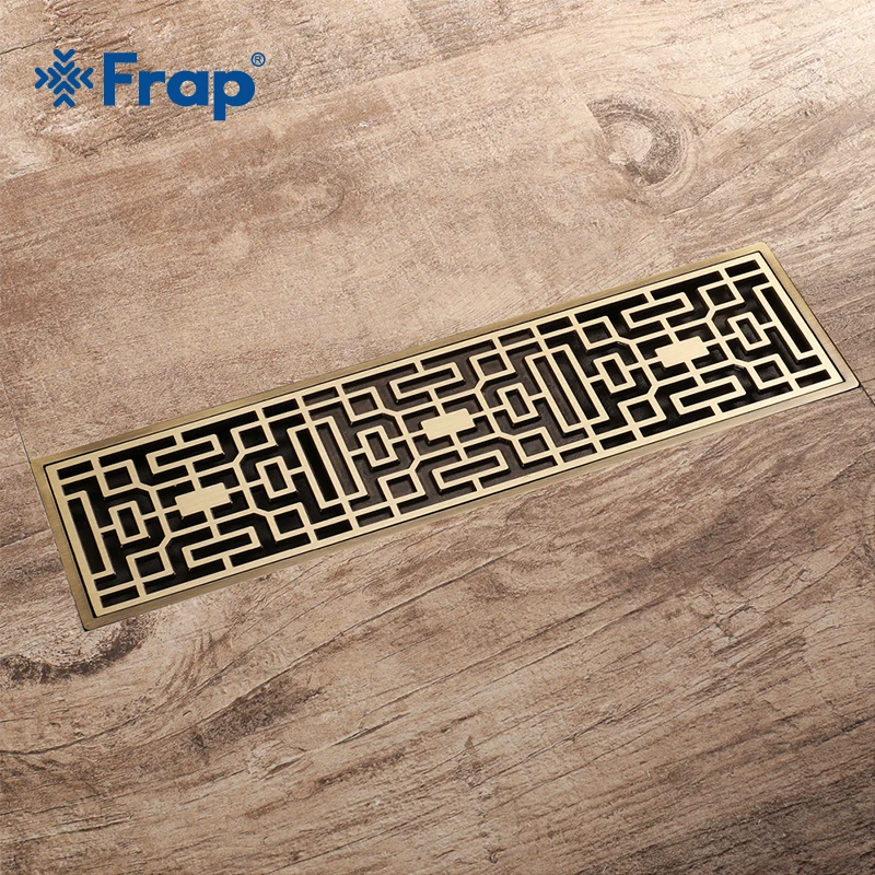 

Frap Euro Style Drains Antique Brass Bathroom Linear Shower 8*30cm Floor Drain Wire Strainer Art Carved Cover Waste Drain Y38071