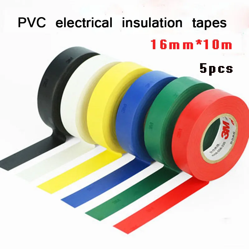 

5pcs 16mm width 10 meters length PVC Electrical tape insulation tapes Heat Resistant Electrical waterproof Power insulating tape