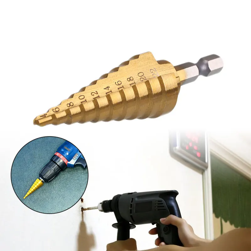 1pcs HSS Titanium Coated 4-22mm Step Cone Drill Bit Metal Wood Conical Cutter Tool
1pcs HSS Titanium Coated 4-22mm Step Cone Drill Bit Metal Wood Conical Cutter Tool