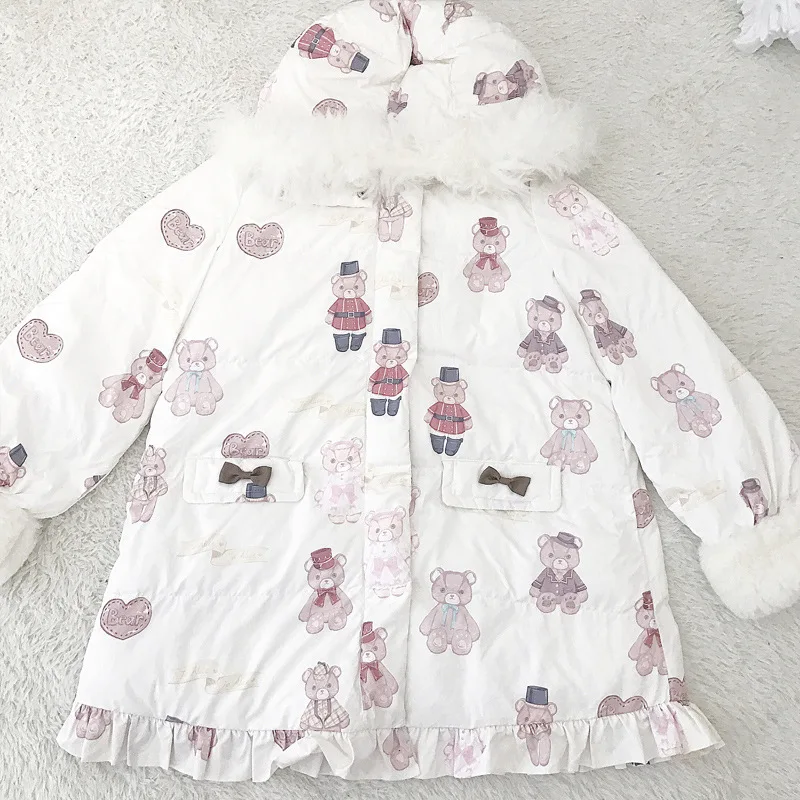 Bear Doll Print Cute Women's Winter Long Coat Fur Hat Hooded Warm Parka Outwear Jacket Big Pockets Loose Lolita Style White
Bear Doll Print Cute Women's Winter Long Coat Fur Hat Hooded Warm Parka Outwear Jacket Big Pockets Loose Lolita Style White