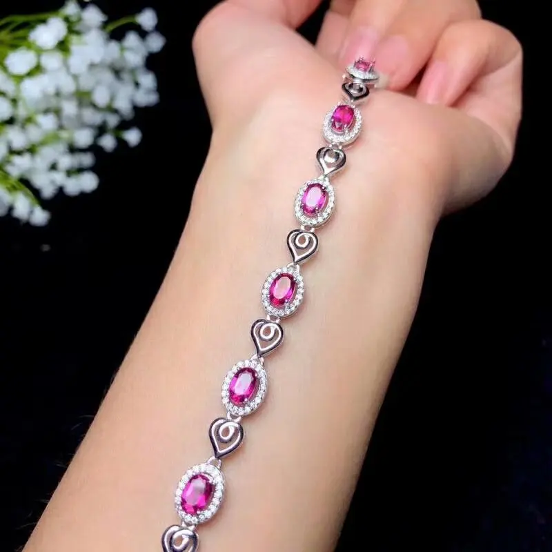 

shilovem 925 silver sterling natural topaz pink Bracelets woman trendy fine new plant gift Jewelry wholesale 4*6mm bl0406028agfb