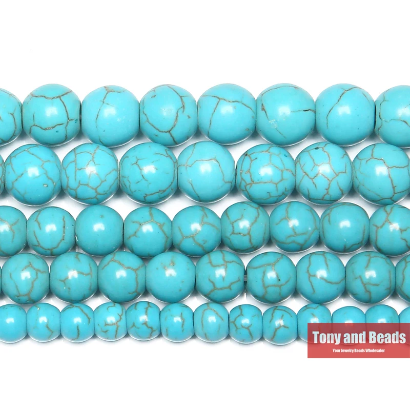 

Smooth Natural Blue Turquoise Round Loose Beads 15" Strand 4 6 8 10 12 MM Pick Size For Jewelry Making