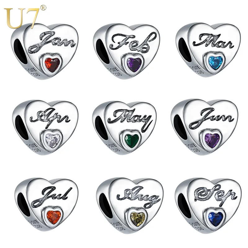 U7 925 Sterling Silver Heart Beads CZ Birthstone Charms 12 Month Diy Bracelet Making Accessories Women Jewelry Gift 925 Charm
U7 925 Sterling Silver Heart Beads CZ Birthstone Charms 12 Month Diy Bracelet Making Accessories Women Jewelry Gift 925 Charm